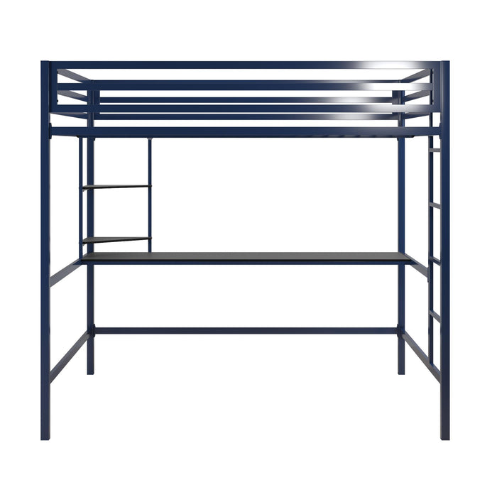 Novogratz Maxwell Metal Full Loft Bed with Desk & Shelves - Navy/Black