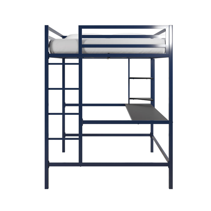 Novogratz Maxwell Metal Full Loft Bed with Desk & Shelves - Navy/Black