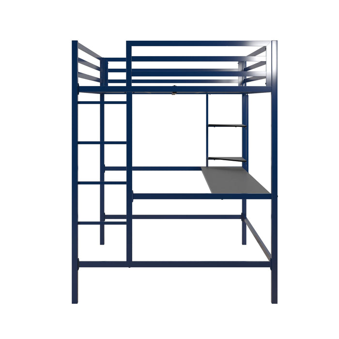 Novogratz Maxwell Metal Full Loft Bed with Desk & Shelves - Navy/Black