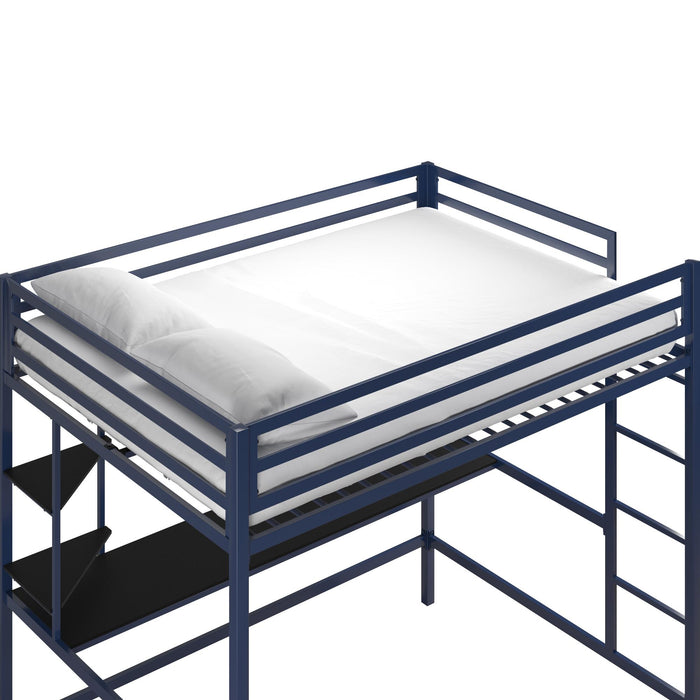 Novogratz Maxwell Metal Full Loft Bed with Desk & Shelves - Navy/Black