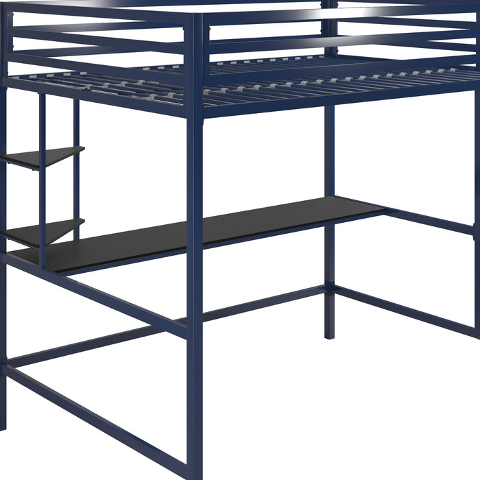 Novogratz Maxwell Metal Full Loft Bed with Desk & Shelves - Navy/Black