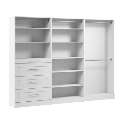 Bestar Florence 107" Modular Walk-In Closet System with Rods, Shelves and Drawers Shaker Style - White|Système de pièce-penderie modulaire Florence de Bestar de 107 po avec tringles, tablettes et tiroirs de style Shaker - blanc