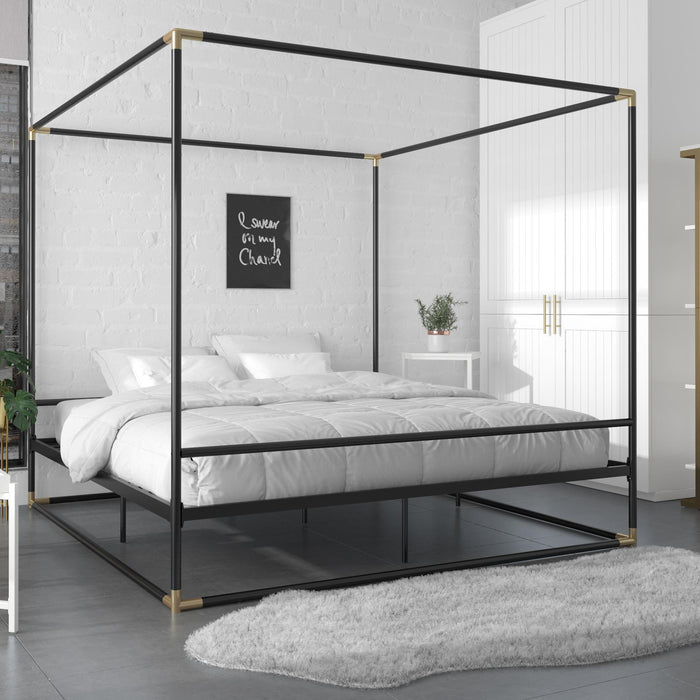 Cosmoliving By Cosmopolitan Celeste Canopy Metal King Bed - Black/Gold