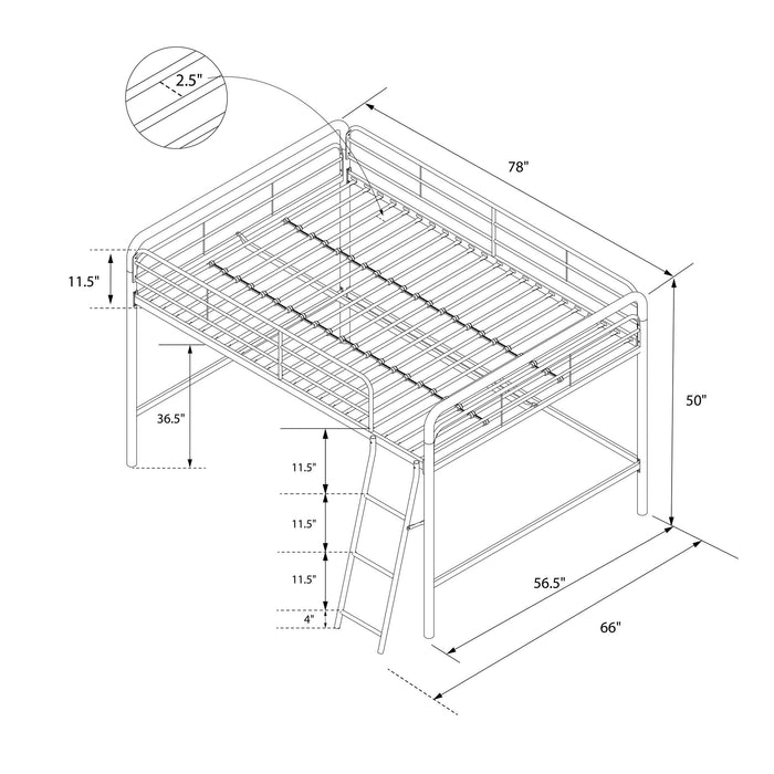 DHP Jett Junior Full Metal Loft Bed - Silver