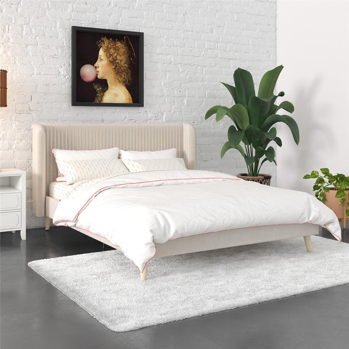 Novogratz Holly Velvet Wingback Queen Bed - Ivory
