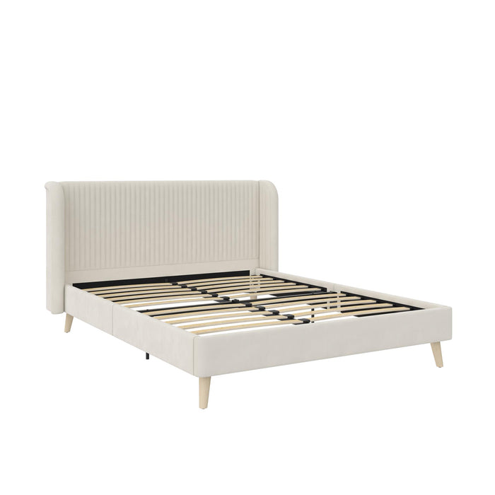 Novogratz Holly Velvet Wingback Queen Bed - Ivory