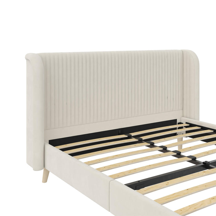 Novogratz Holly Velvet Wingback Queen Bed - Ivory