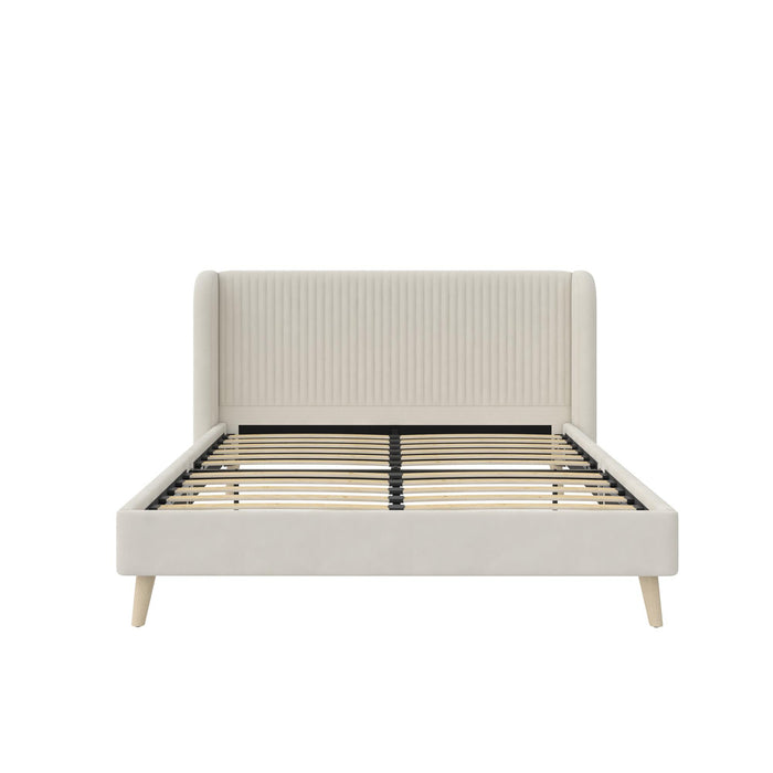 Novogratz Holly Velvet Wingback Queen Bed - Ivory