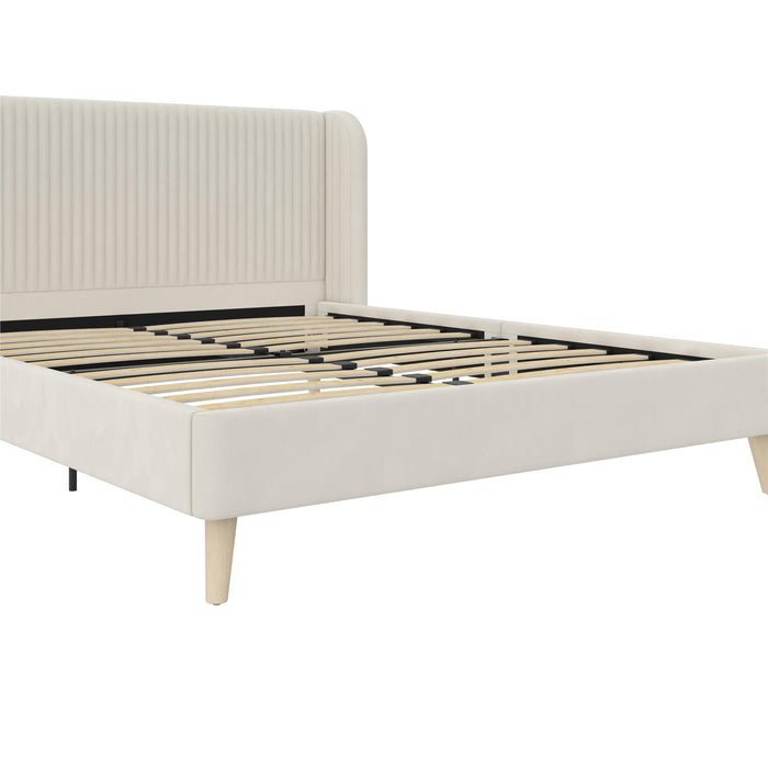 Novogratz Holly Velvet Wingback Queen Bed - Ivory