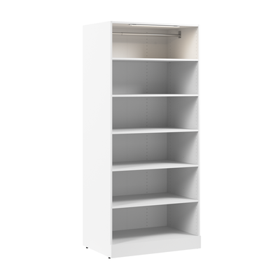 Bestar Florence 35" Modular Reach-In/Walk-In Closet System with LED Light and Shelves - White|Système de garde-robe et pièce-penderie modulaire Florence de Bestar de 35 po avec éclairage à DEL et tablettes – blanc
