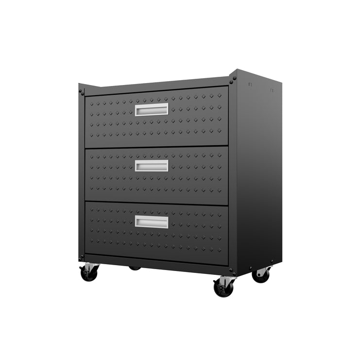 Manhattan Comfort Fortress Textured Metal 31.5\" Garage Mobile Chest with 3 Drawers - Charcoal Grey