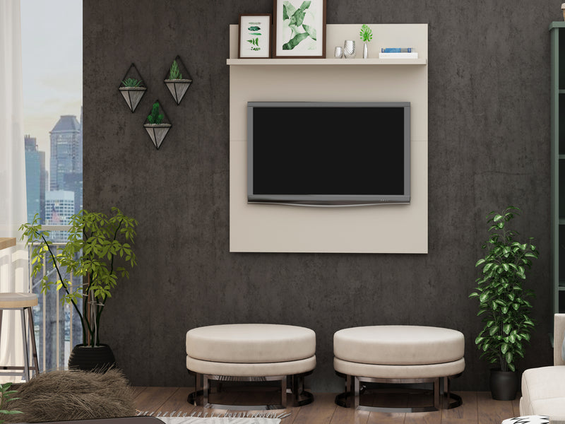 Manhattan Comfort Tribeca 35.43\" Mid-Century Modern TV Panel with Overhead Decor Shelf - Off White