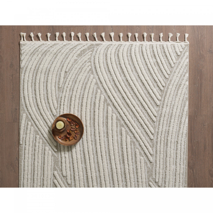 Quinto Brushed Beige Waves Shag Area Rug - 2'7\" x 8'