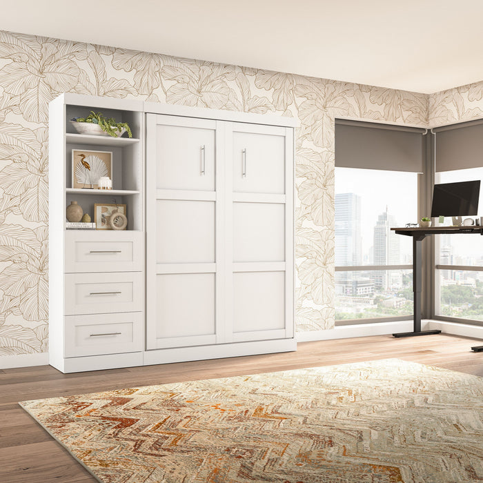 Bestar Pur Full Murphy Unit with Drawers 84-Inch Wall Bed - White
