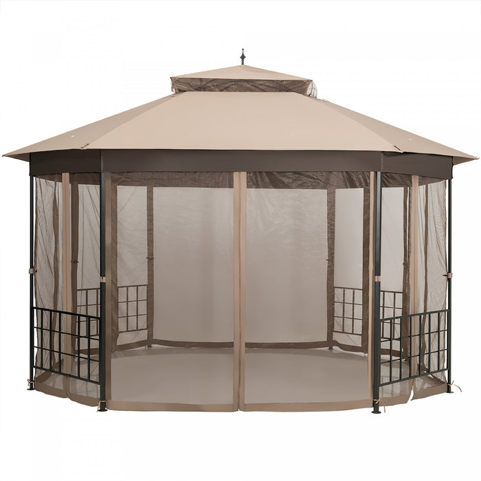 Costway 10' X 12' Octagonal Patio Gazebo Canopy Shelter Double Top W/netting Sidewalls