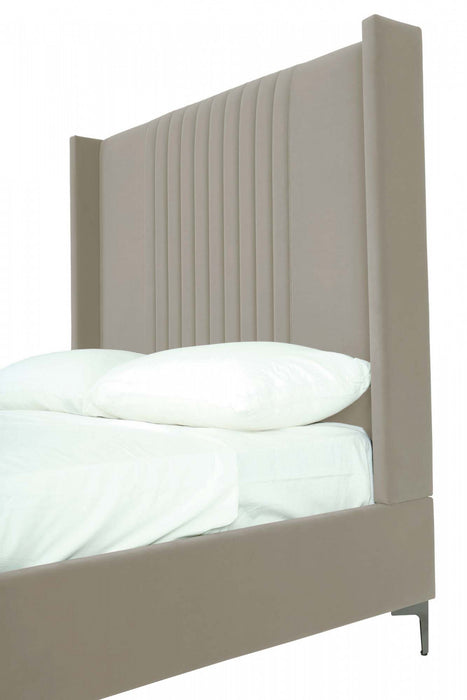 Promenade Mid-Century Modern Upholstered Velvet Queen Bed in Rustic Taupe
