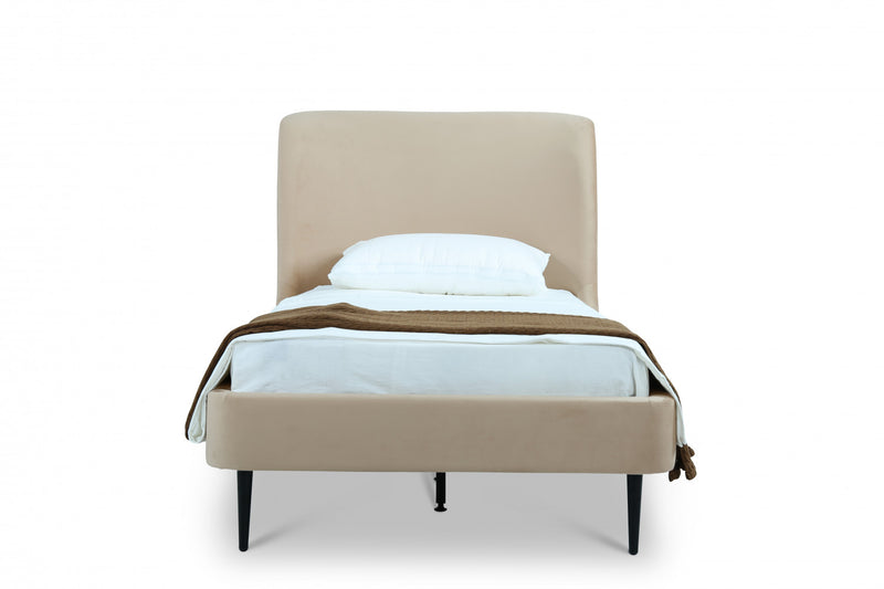 Heather Mid-Century Modern Velvet Upholstered Twin Bed in Taupe and Black