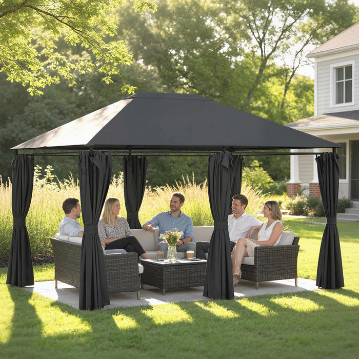Outsunny 10' x 13' Outdoor Patio Gazebo w/ Steel Frame, Curtains, Dark Grey