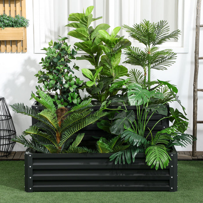 Outsunny 2 Tier Raised Garden Bed, 47\" X 40\" X 23'' Galvanized Steel Planter Box For Vegetables, Flowers And Herbs, Dark Gray
