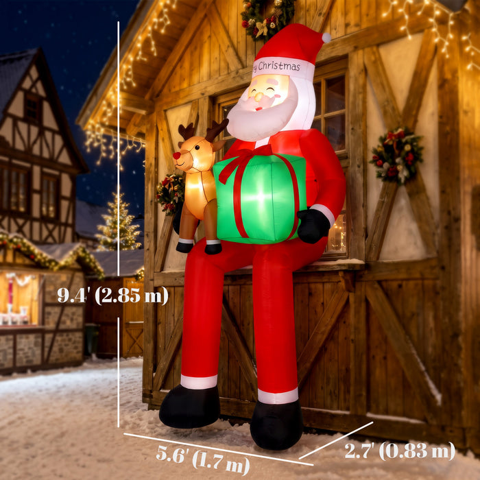 Outsunny Giant Christmas Inflatable Hanging Santa Claus Sitting w/ Reindeer