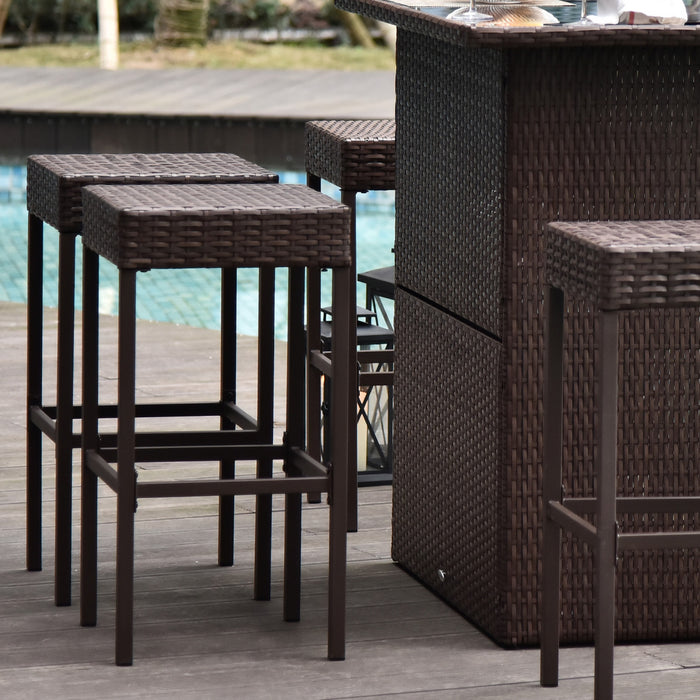 Outsunny 5 Pieces Patio Bar Set, Pe Rattan Table And Chairs, Dark Brown