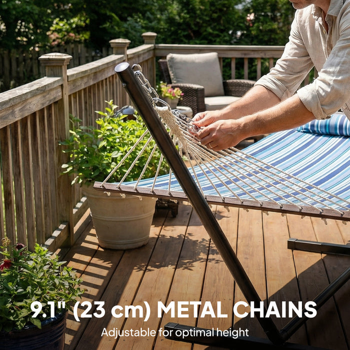 Outsunny Hammock with Stand Heavy Duty 139\", Blue and White