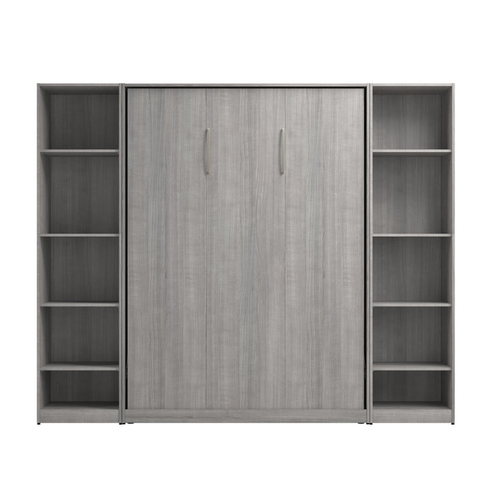 Bestar Claremont 10-Shelf Full Murphy Bed - Platinum Grey