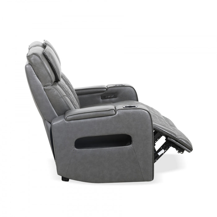 Kingsley 58 in. Leather Match Power Reclining Loveseat with Armrest Storage and USB - Charcoal