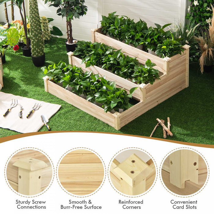 Costway 3-tier Raised Garden Bed Wood Planter Kit For Flower Vegetable Herb 48x 48x 22in