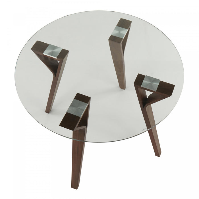 LumiSource Folia Glass Mid-Century Modern Round Dinette Dining Table - Walnut