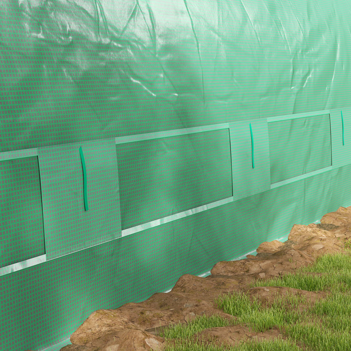 Outsunny 19.5' X 10' X 6.5' Walk-in Tunnel Greenhouse With Upgraded Structure, Zipped Roll Up Mesh Door, 8 Mesh Windows, Plant Hot House Tent With Pe Cover, 15 Plant Labels And Gloves, Green