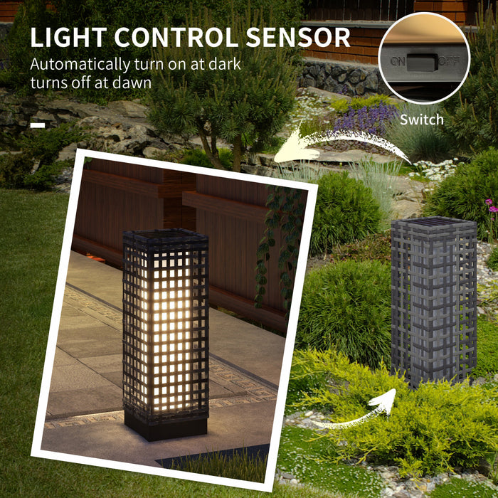 Outsunny Wicker Solar Floor Lamp, Solar Powered Outdoor Lamp with Auto On/Off LED Lights, IP44 Waterproof, Decorative Outdoor Solar Lantern for Patio, Porch, Pathway, Grey