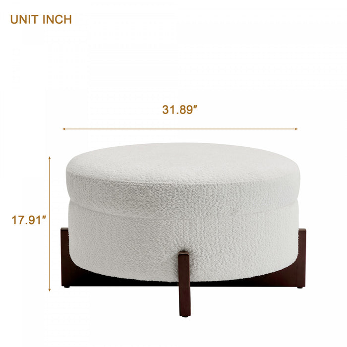 Sophia Round Storage Ottoman Coffee Table with Tufted Upholstery - White