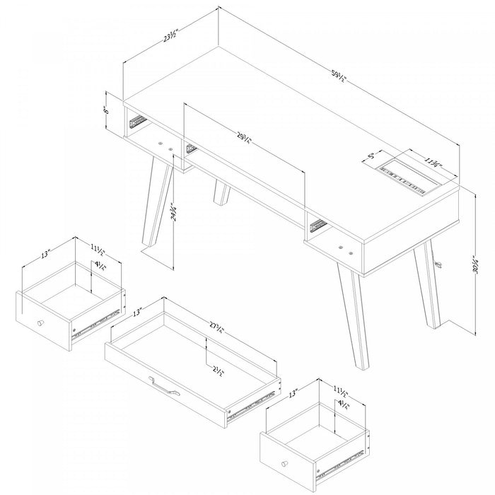 Helsy Computer Desk with Power Bar Natural Walnut - South Shore
