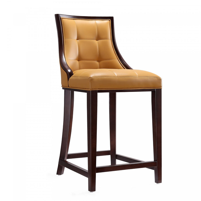 Fifth Avenue Traditional Wood Upholstered Counter Stool in Camel - Set of 2