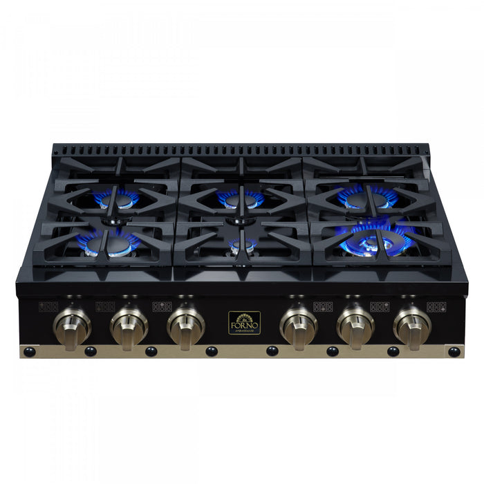 Forno Ambassador 36\" Gas Cooktop, Black, 6 burners-FCTGS5799-36CPBLK
