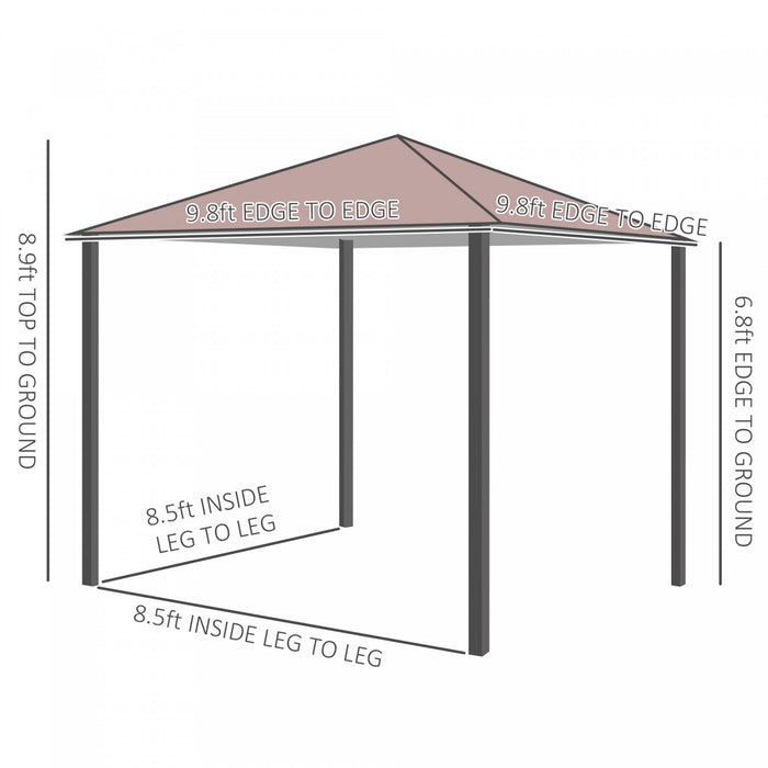 Outsunny 10x10ft Steel Garden Gazebo Patio Canopy Outdoor Event Party Tent Backyard Sun Shelter With Curtain Coffee