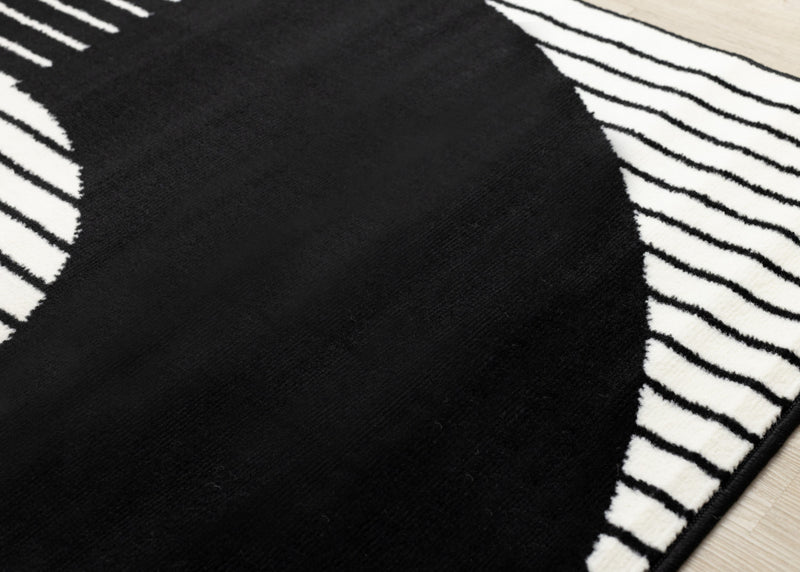 Florence Black White Stripes and Hollow Circle Modern Design, 2'7\" x 4'11\" Indoor Area Rug