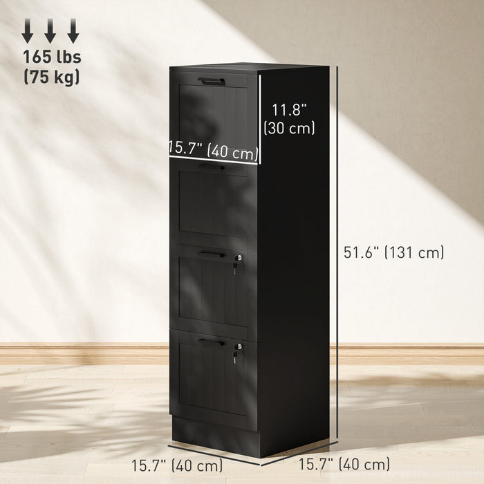 HOMCOM 4 Drawer File Cabinet with Lock Filing Cabinet for A4 Letter Black