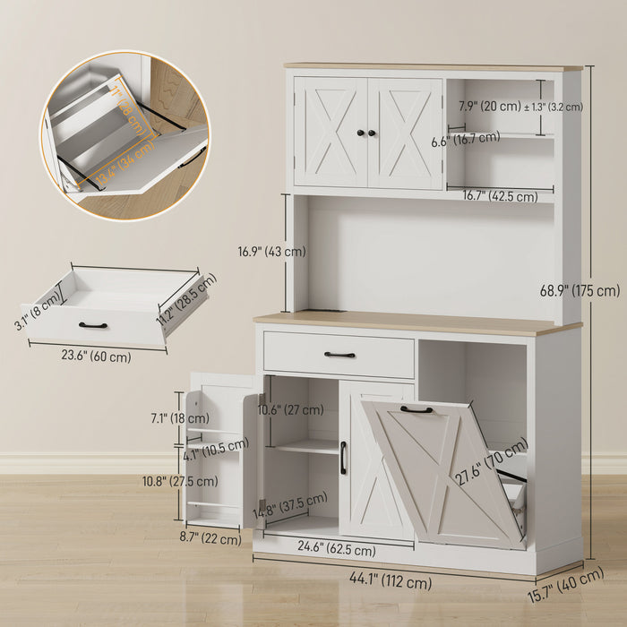 HOMCOM 69\" Pantry Cabinet, Kitchen Cabinet with Charging Station, White