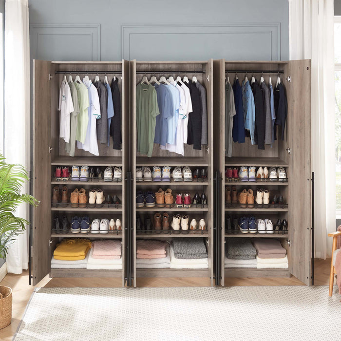 Lee Modern 32\" Wardrobe Closet in Rustic Gray - Set of 3 Armoire