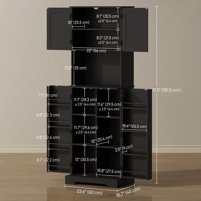 HOMCOM 71.5\" Tall Pantry Cabinet, Kitchen Cupboard with Spice Racks, Black