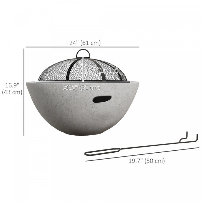 Outsunny 2-in-1 Fire Pit Bbq With Cement Effect, 24\" Charcoal Grill, Grey