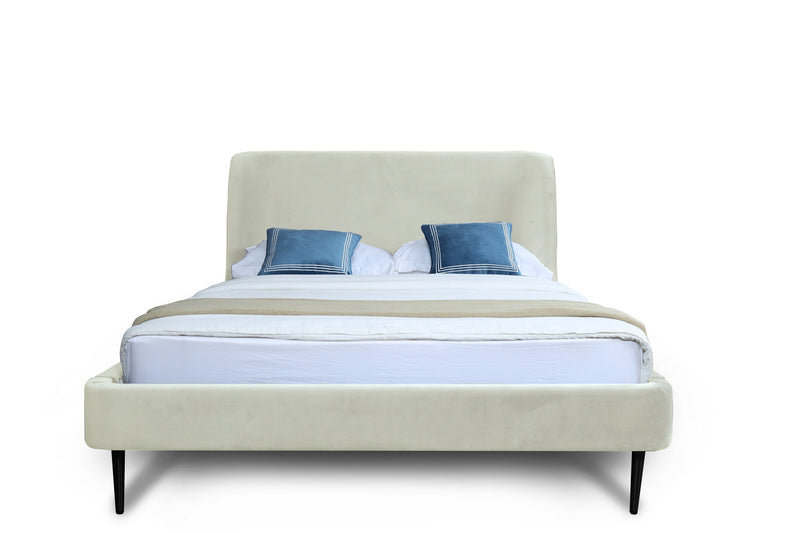 Heather Mid-Century Modern Velvet Upholstered Queen Bed in Cream and Black