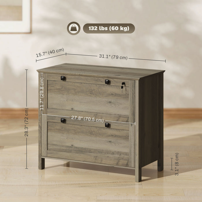HOMCOM 2 Drawer Lateral File Cabinet for Letter, A4, Legal Size, Grey Oak