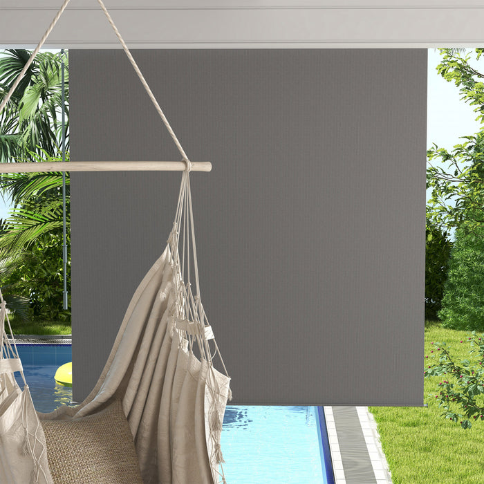 Outsunny Outdoor Roller Shade, 6' X 6' Patio Door Blinds, Light Grey