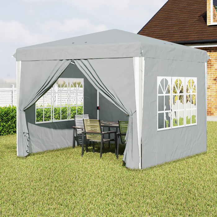 Outsunny 10' X 10' Pop-up Canopy Tent, Sidewalls, Carry Bag Included, Grey