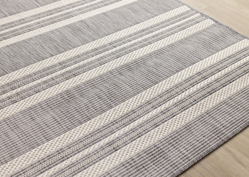 Jackson Cream Taupe Banded Stripes Rug, 6'7\" x 9'6\" Outdoor Area Rug