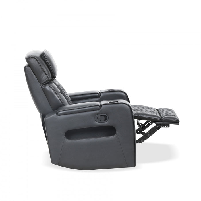 Kingsley 58 in. Leather Match Power Reclining Loveseat with Armrest Storage and USB - Black