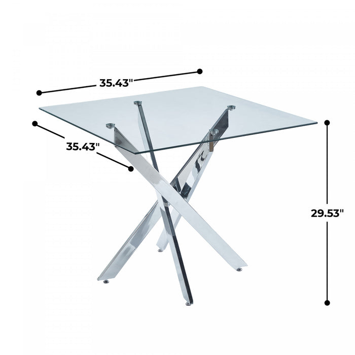Olivia Square Glass Dining Table with Multi-Use Function,Chrome